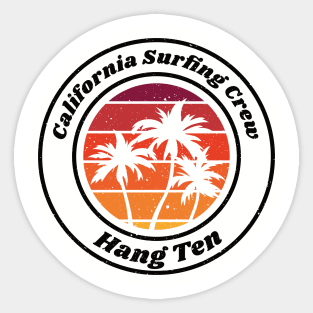 Hang 10 California Surfing Crew Hippie Beach 60s Retro Sticker